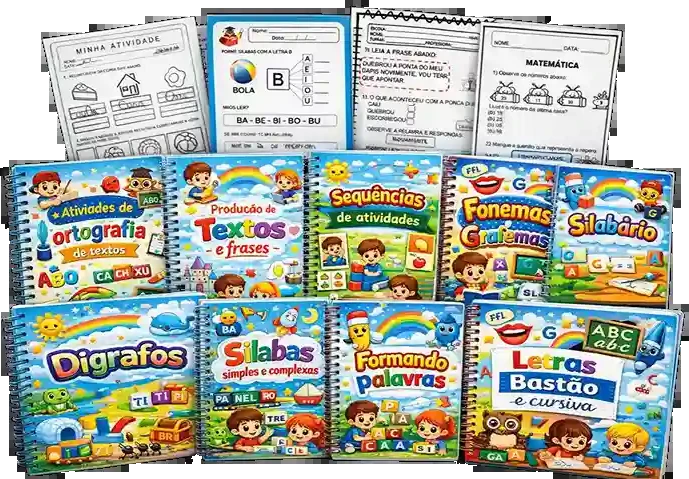 Tudo o que você recebe: os cadernos da Trilha e as folhas de atividade prontas pra imprimir, na ordem certa